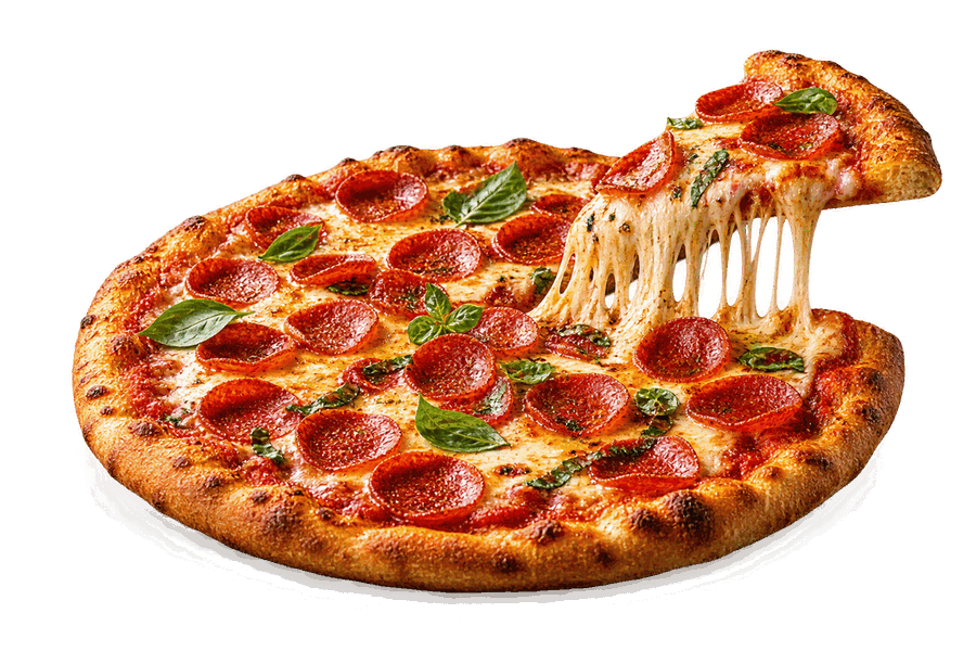 Hot pepperoni pizza with a lifted cheese slice